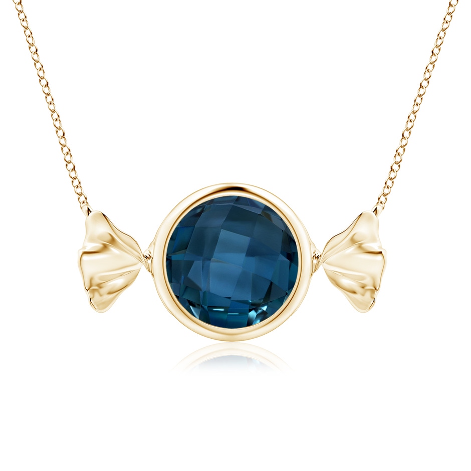9mm AAAA Sweet Treats Round London Blue Topaz Candy Pendant in Yellow Gold 