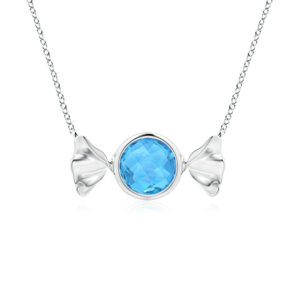 6mm AAA Sweet Treats Round Swiss Blue Topaz Candy Pendant in White Gold 