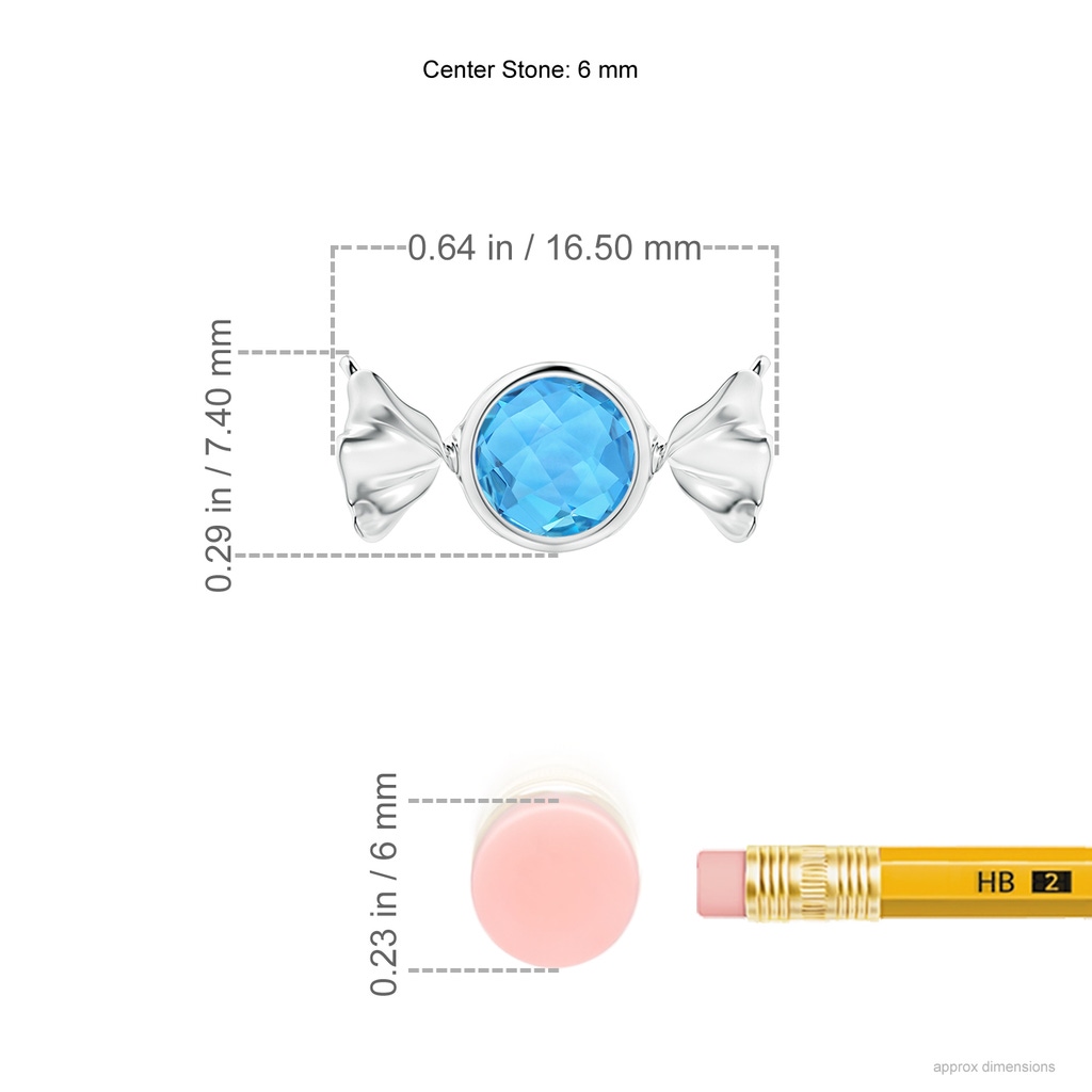 6mm AAA Sweet Treats Round Swiss Blue Topaz Candy Pendant in White Gold ruler