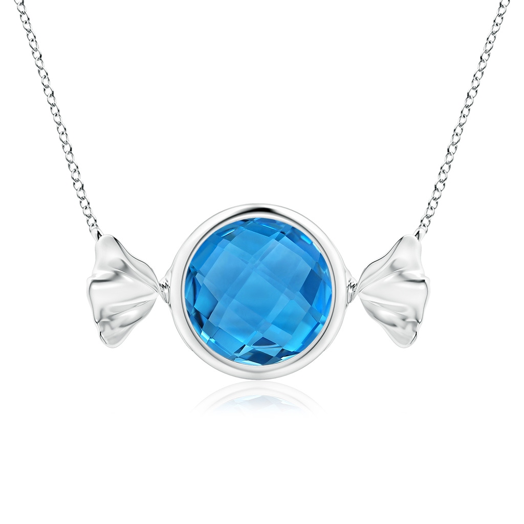 9mm AAAA Sweet Treats Round Swiss Blue Topaz Candy Pendant in White Gold