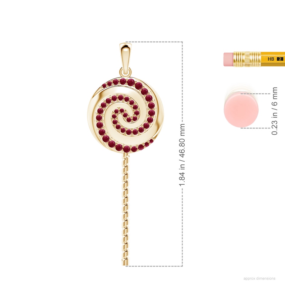 1.5mm A Sweet Treats Ruby Lollipop Pendant in Yellow Gold ruler