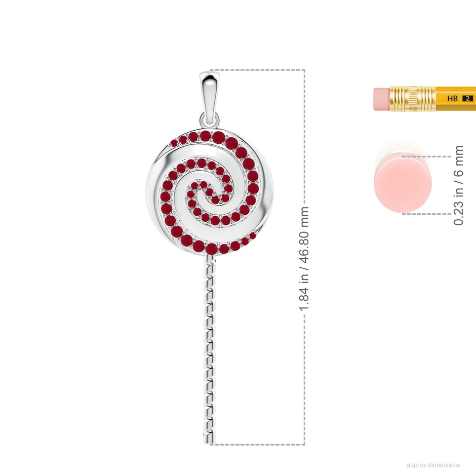 1.5mm AA Sweet Treats Ruby Lollipop Pendant in White Gold ruler
