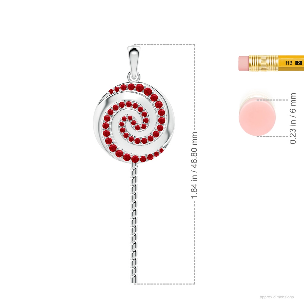 1.5mm AAA Sweet Treats Ruby Lollipop Pendant in White Gold ruler