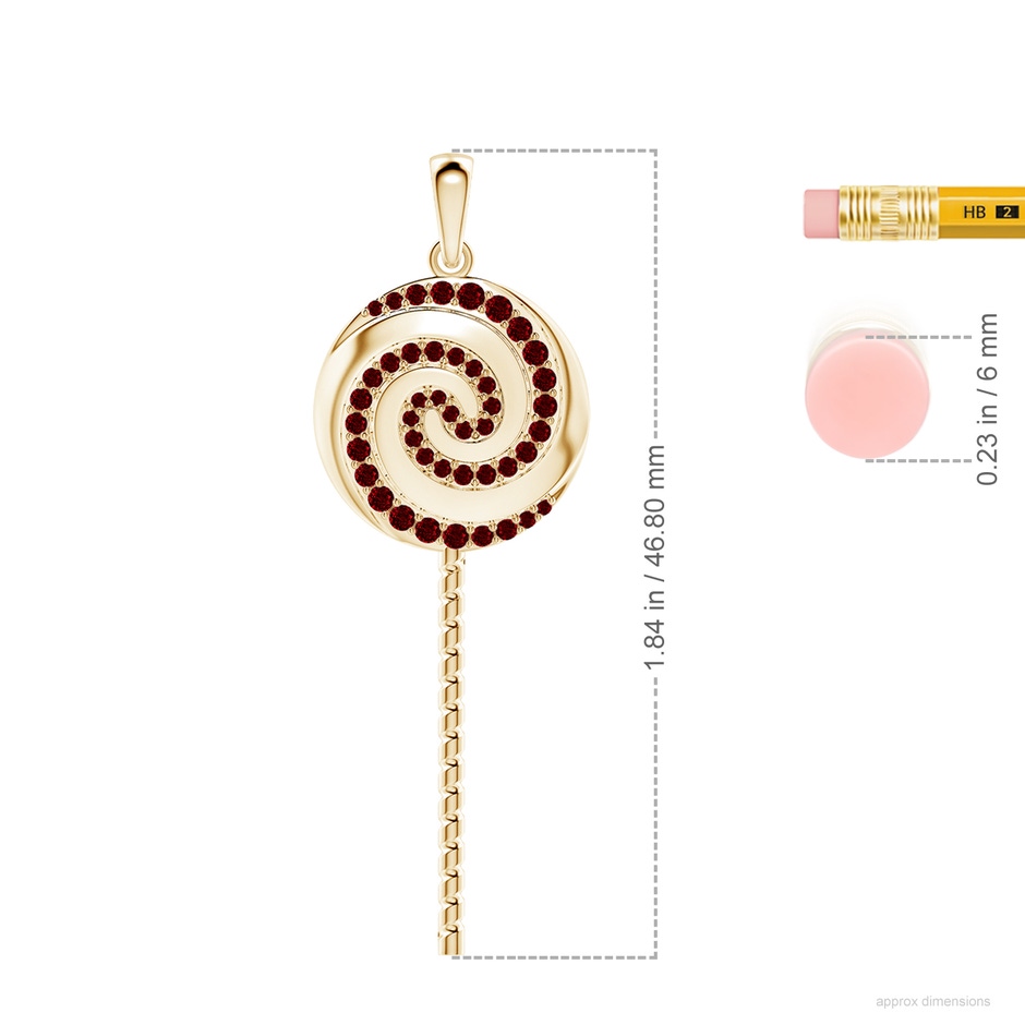 1.5mm AAAA Sweet Treats Ruby Lollipop Pendant in 18K Yellow Gold ruler