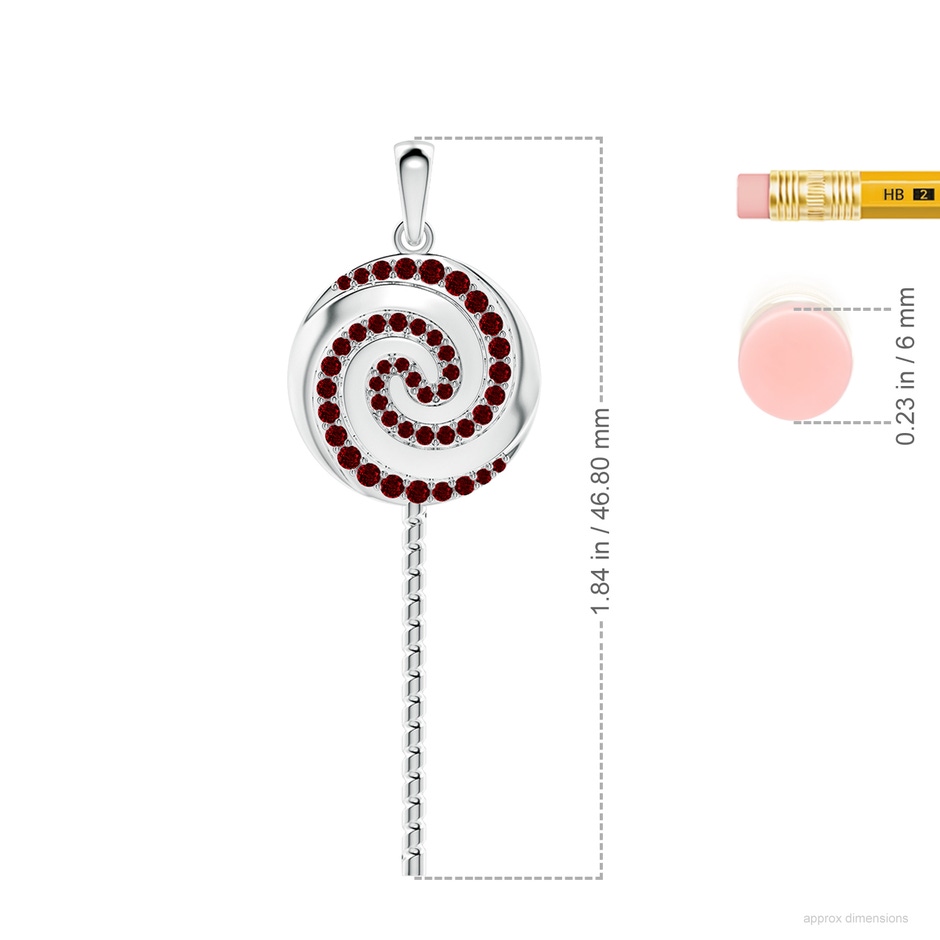 1.5mm AAAA Sweet Treats Ruby Lollipop Pendant in White Gold ruler