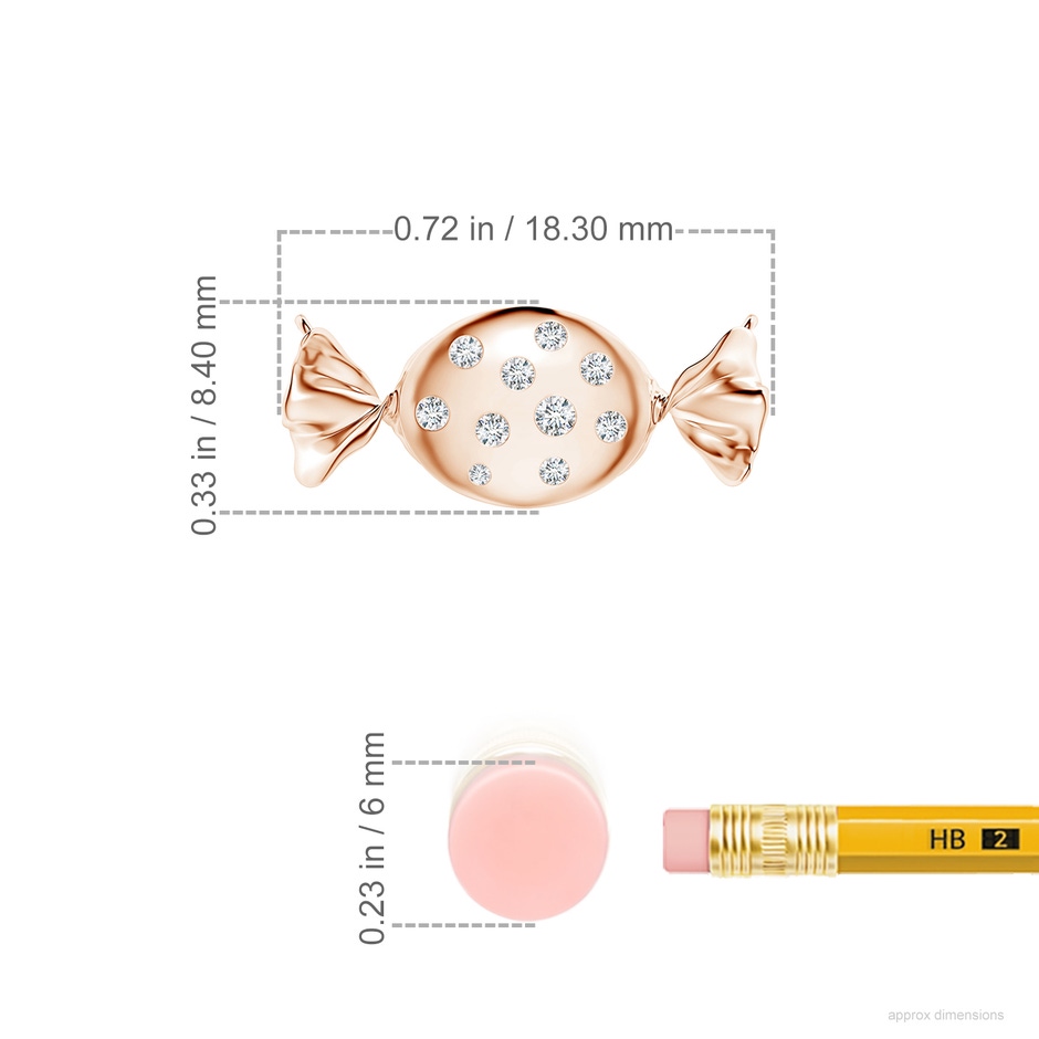 1.8mm GVS2 Sweet Treats Diamond Candy Pendant in 18K Rose Gold ruler