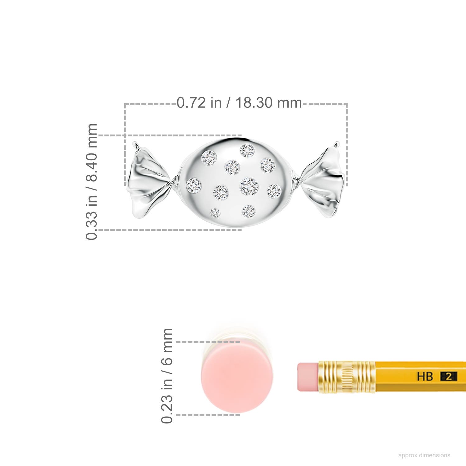 1.8mm HSI2 Sweet Treats Diamond Candy Pendant in White Gold - ruler