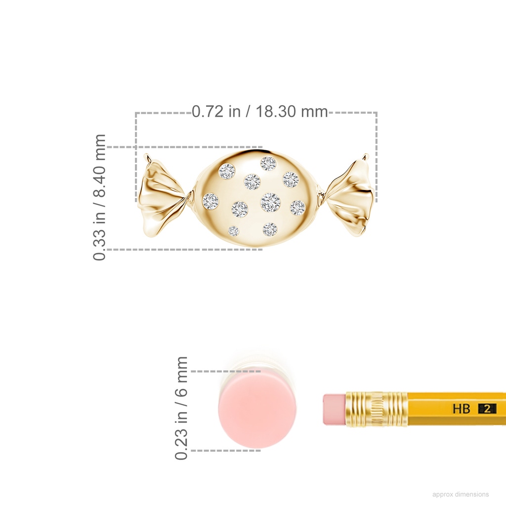 1.8mm HSI2 Sweet Treats Diamond Candy Pendant in Yellow Gold ruler