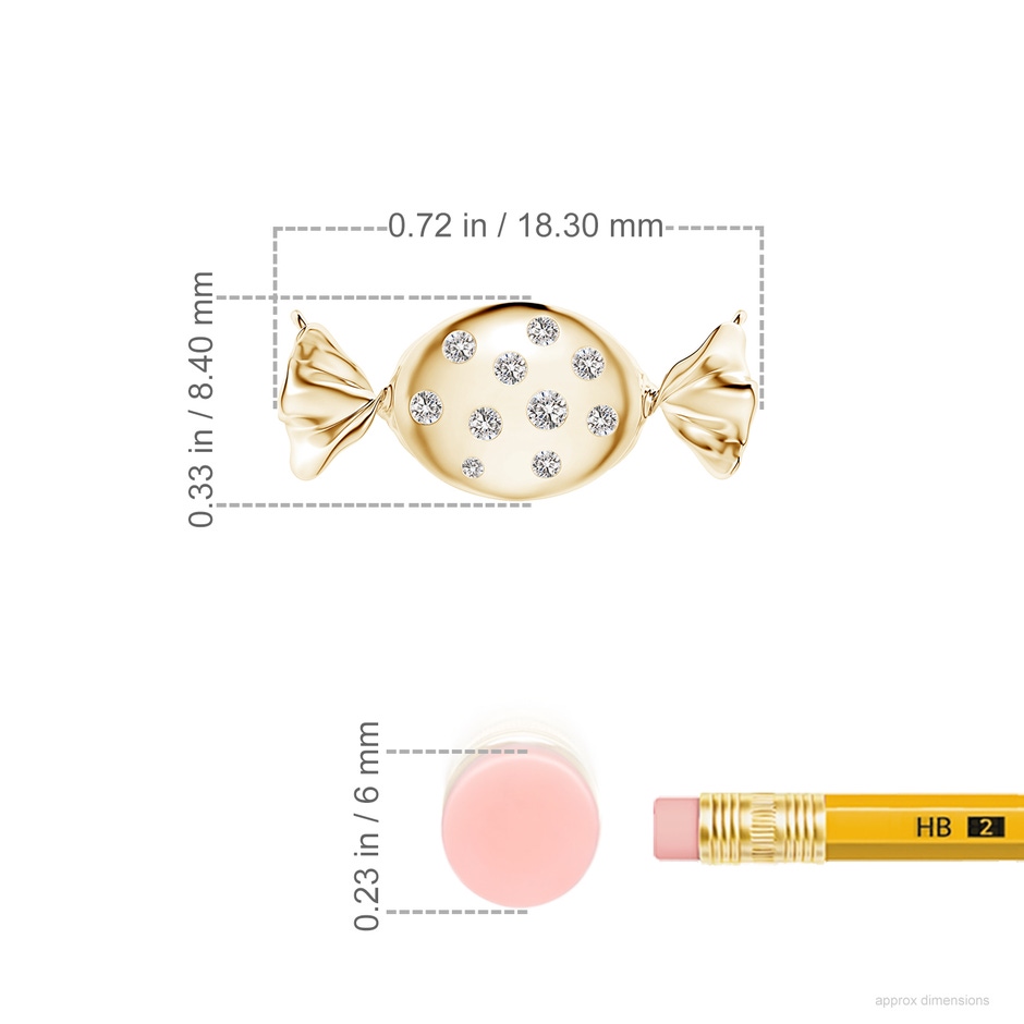 1.8mm IJI1I2 Sweet Treats Diamond Candy Pendant in Yellow Gold ruler