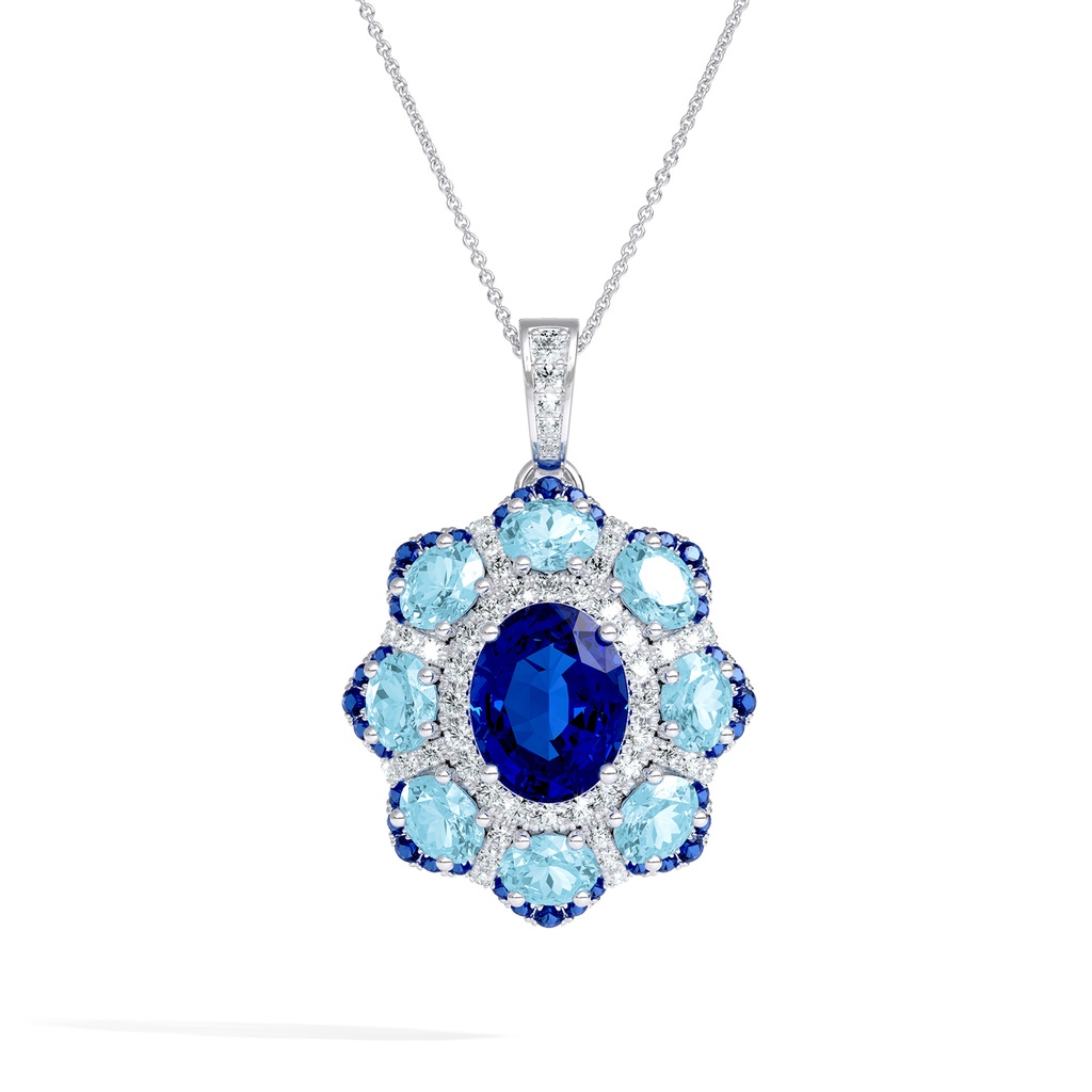 10x8mm AAA Veronica Layered Halo Pendant in White Gold