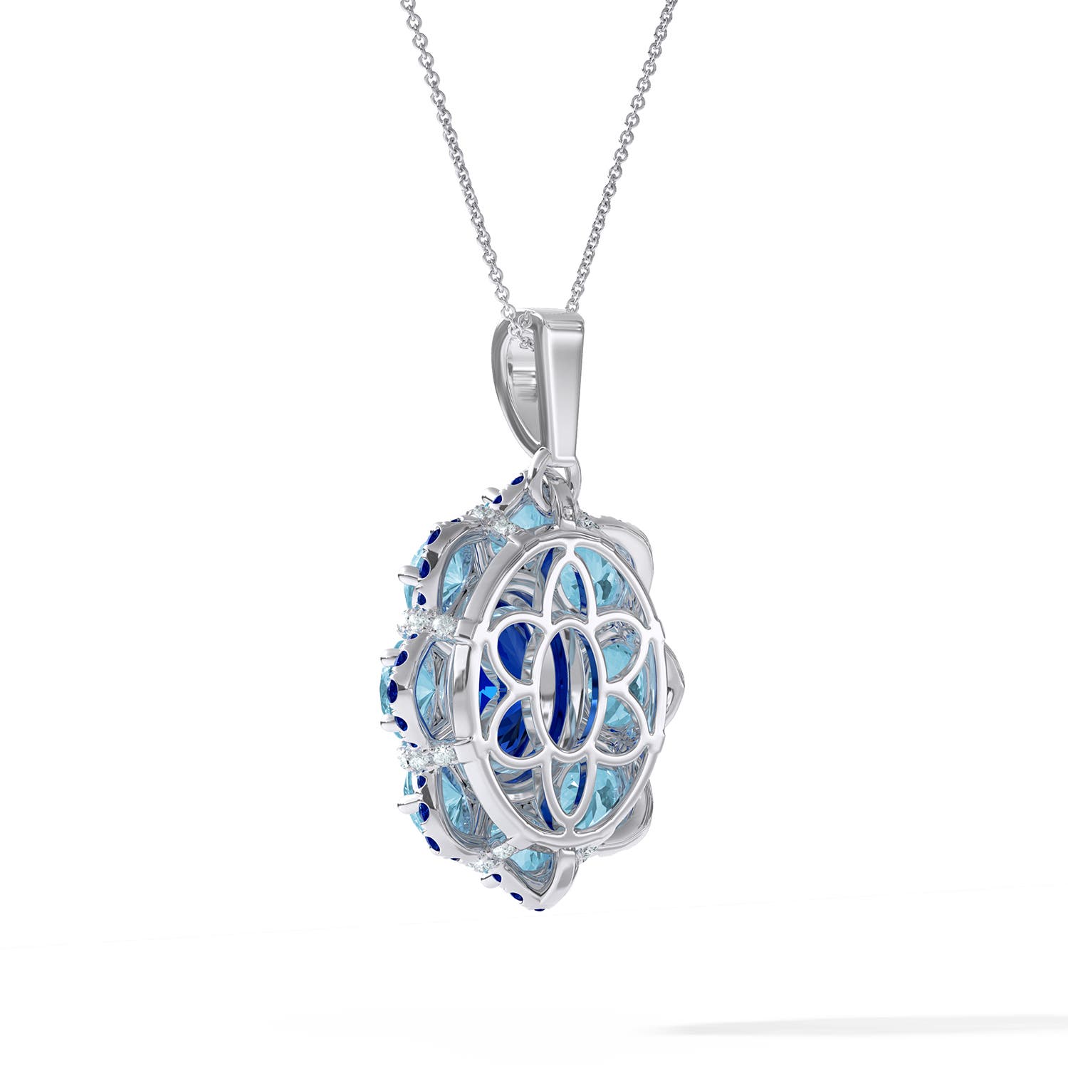 10x8mm AAA Veronica Layered Halo Pendant in White Gold - side 3