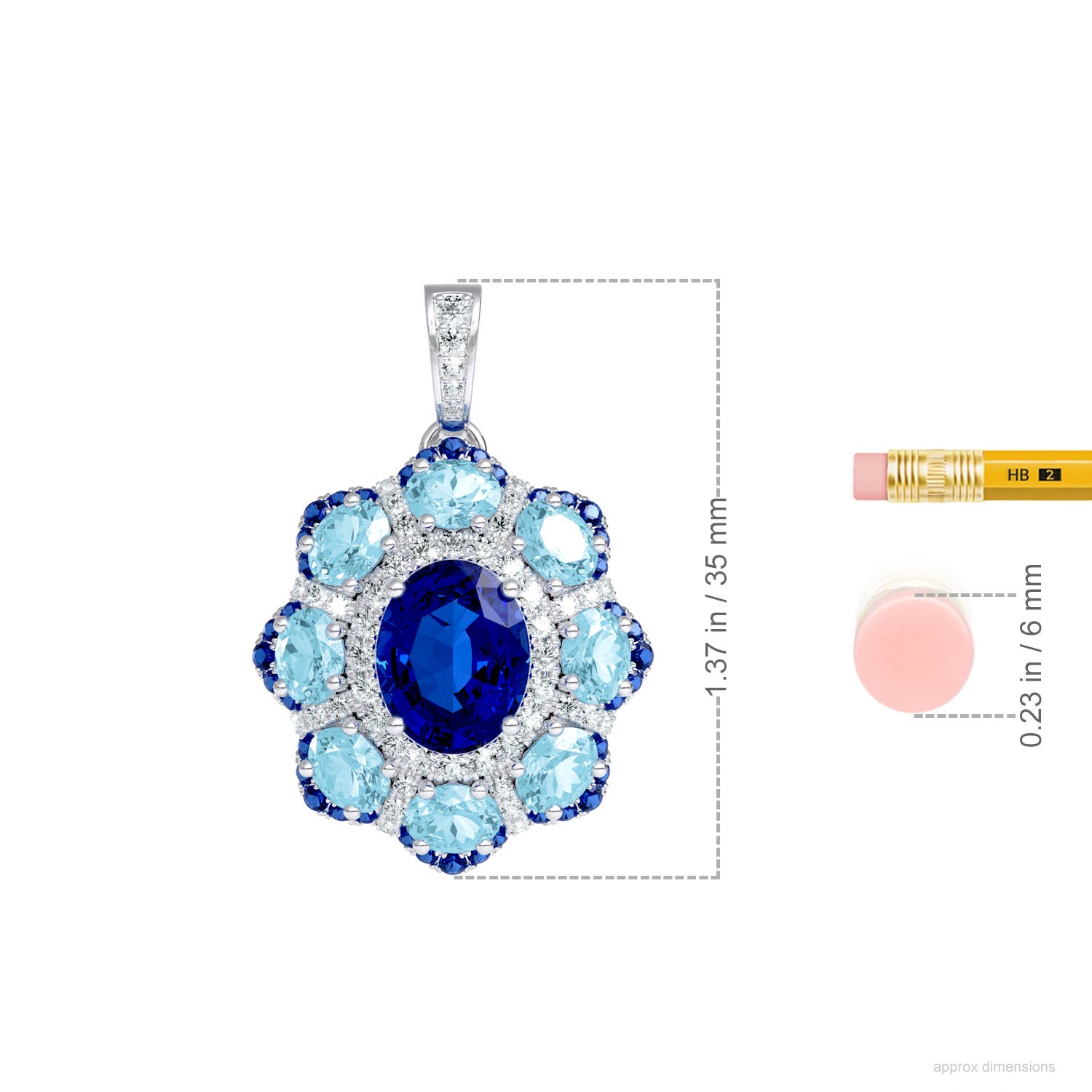 10x8mm AAA Veronica Layered Halo Pendant in White Gold - ruler