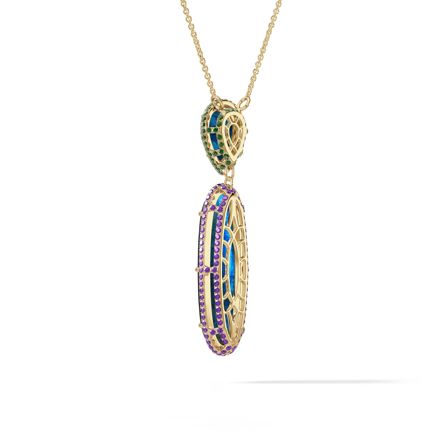 40x12mm AAA Sway of Nature Dangle Pendant in Yellow Gold - side 2