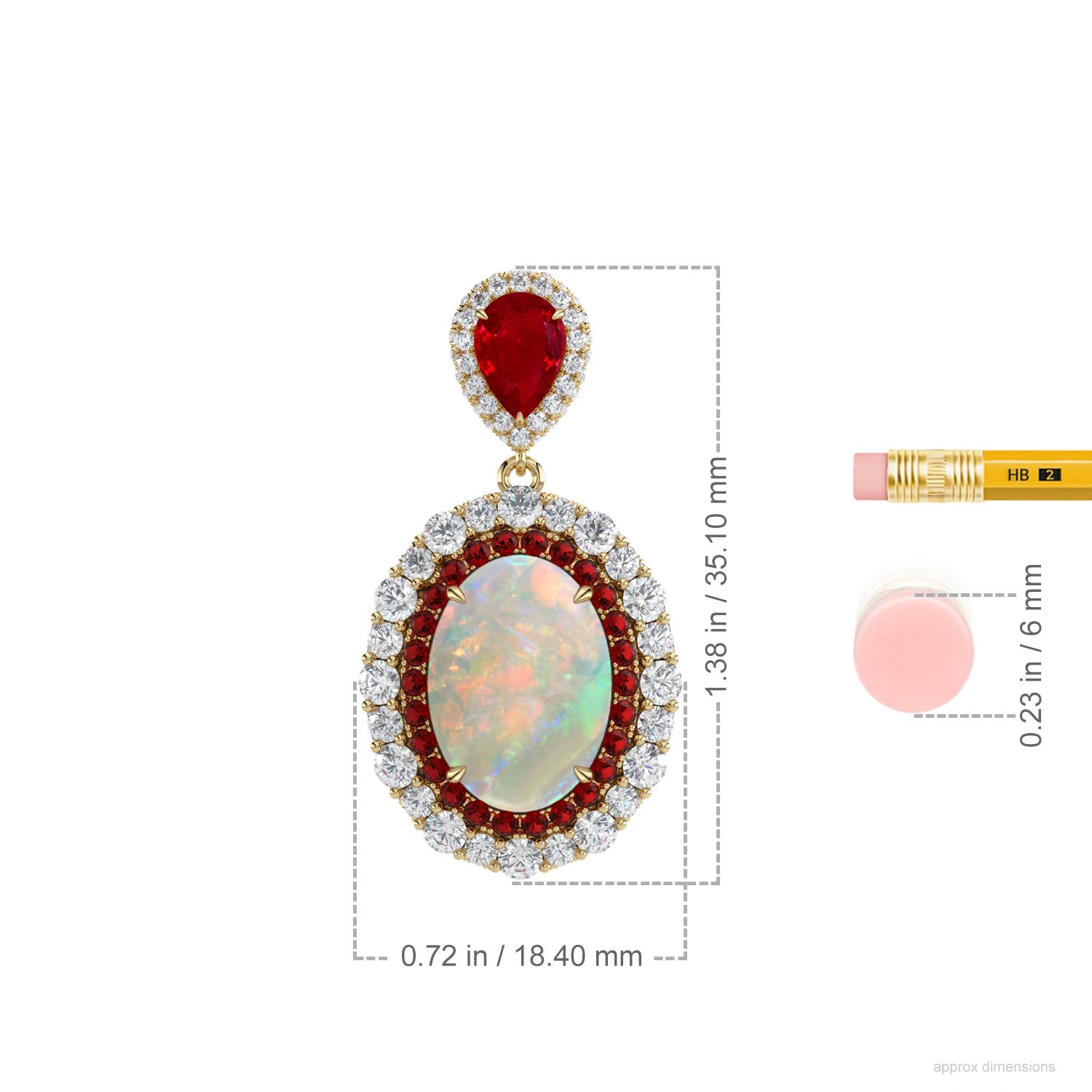 14x10mm AAA Dancing Twilight Dangle Pendant in Yellow Gold - ruler