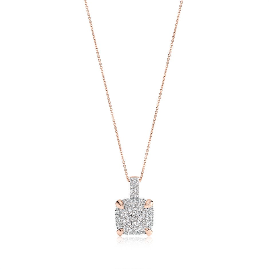2.2mm IJI1I2 Claw Prong Diamond Cluster Cushion Pendant in Rose Gold 