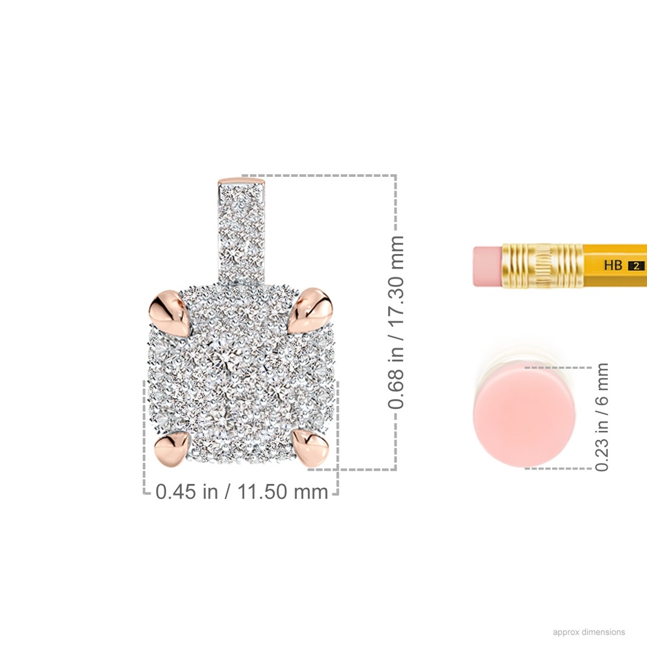 2.2mm IJI1I2 Claw Prong Diamond Cluster Cushion Pendant in Rose Gold ruler