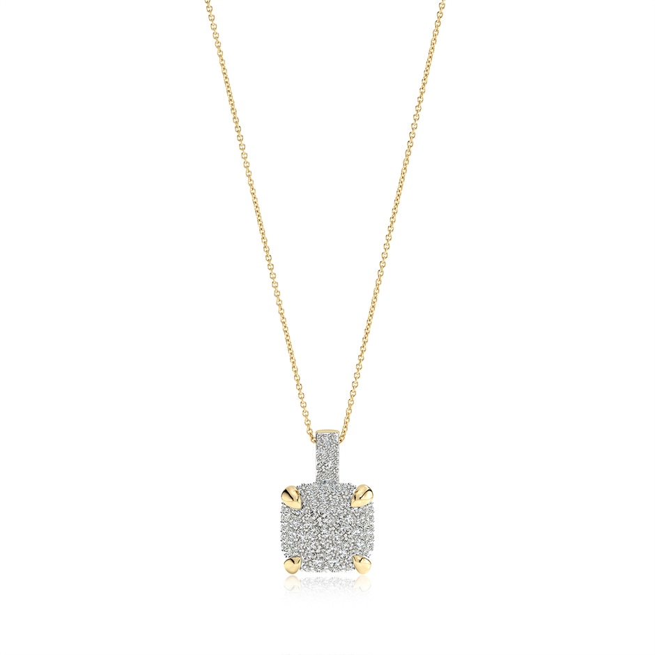 2.2mm KI3 Claw Prong Diamond Clustre Cushion Pendant in 18K Yellow Gold 