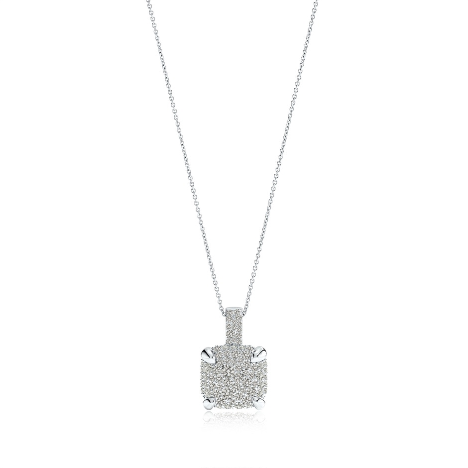 2.2mm KI3 Claw Prong Diamond Cluster Cushion Pendant in White Gold 