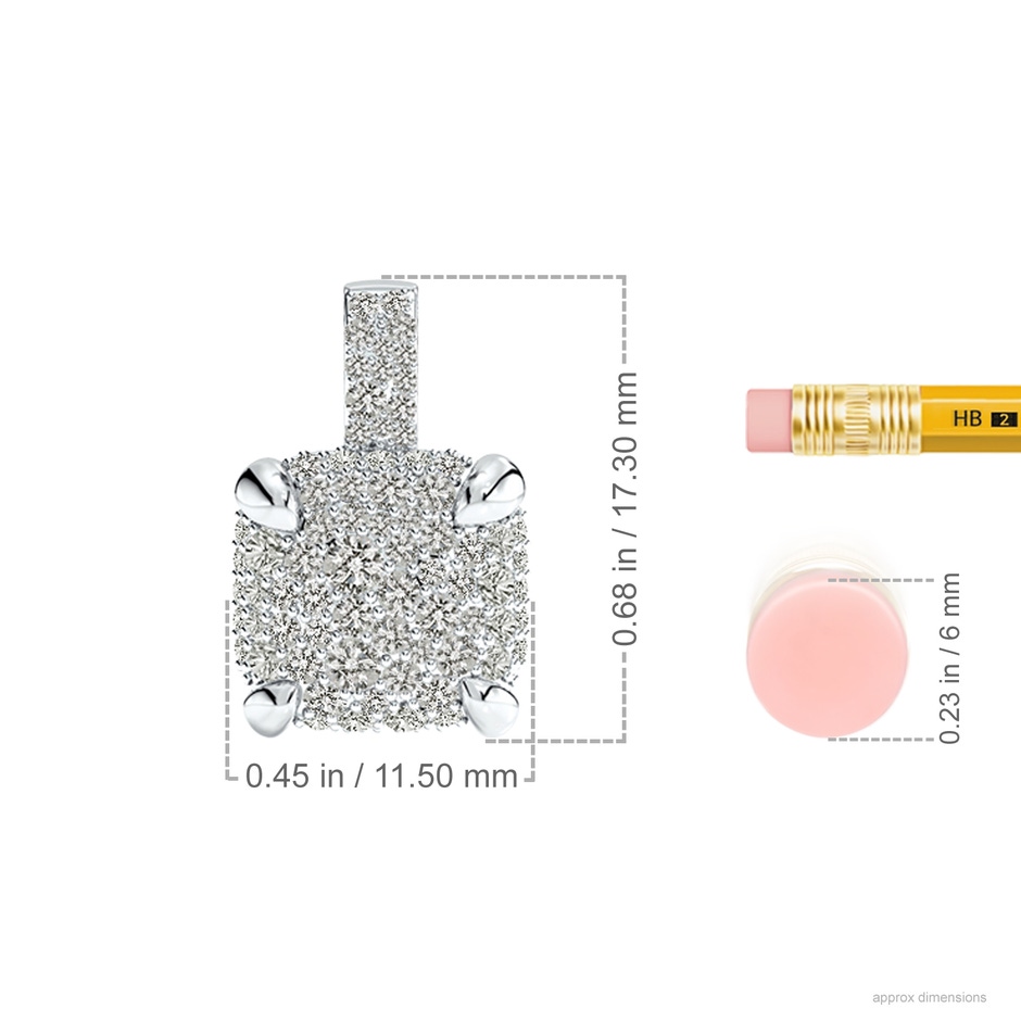 2.2mm KI3 Claw Prong Diamond Cluster Cushion Pendant in White Gold ruler