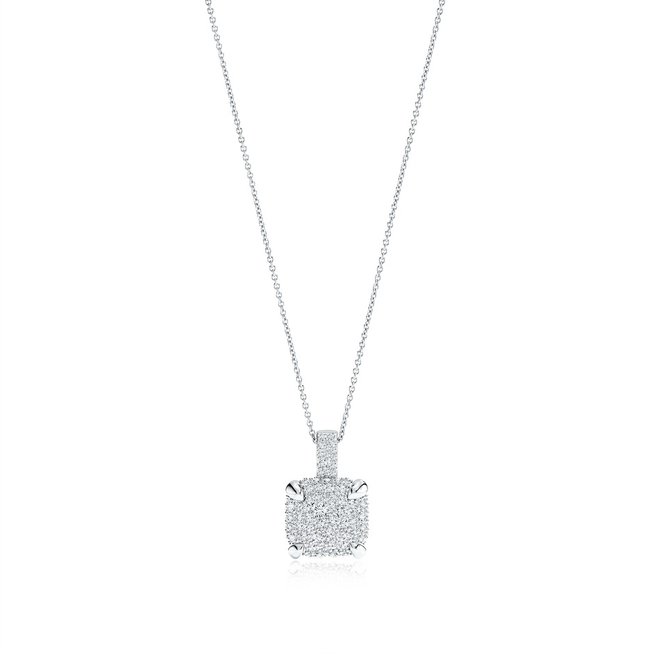 2mm GVS2 Claw Prong Diamond Cluster Cushion Pendant in White Gold 