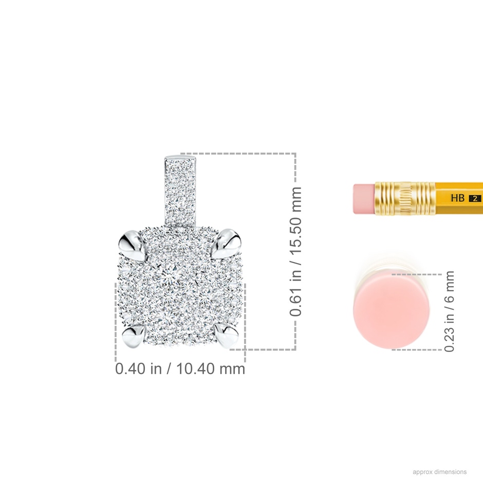 2mm GVS2 Claw Prong Diamond Cluster Cushion Pendant in White Gold ruler