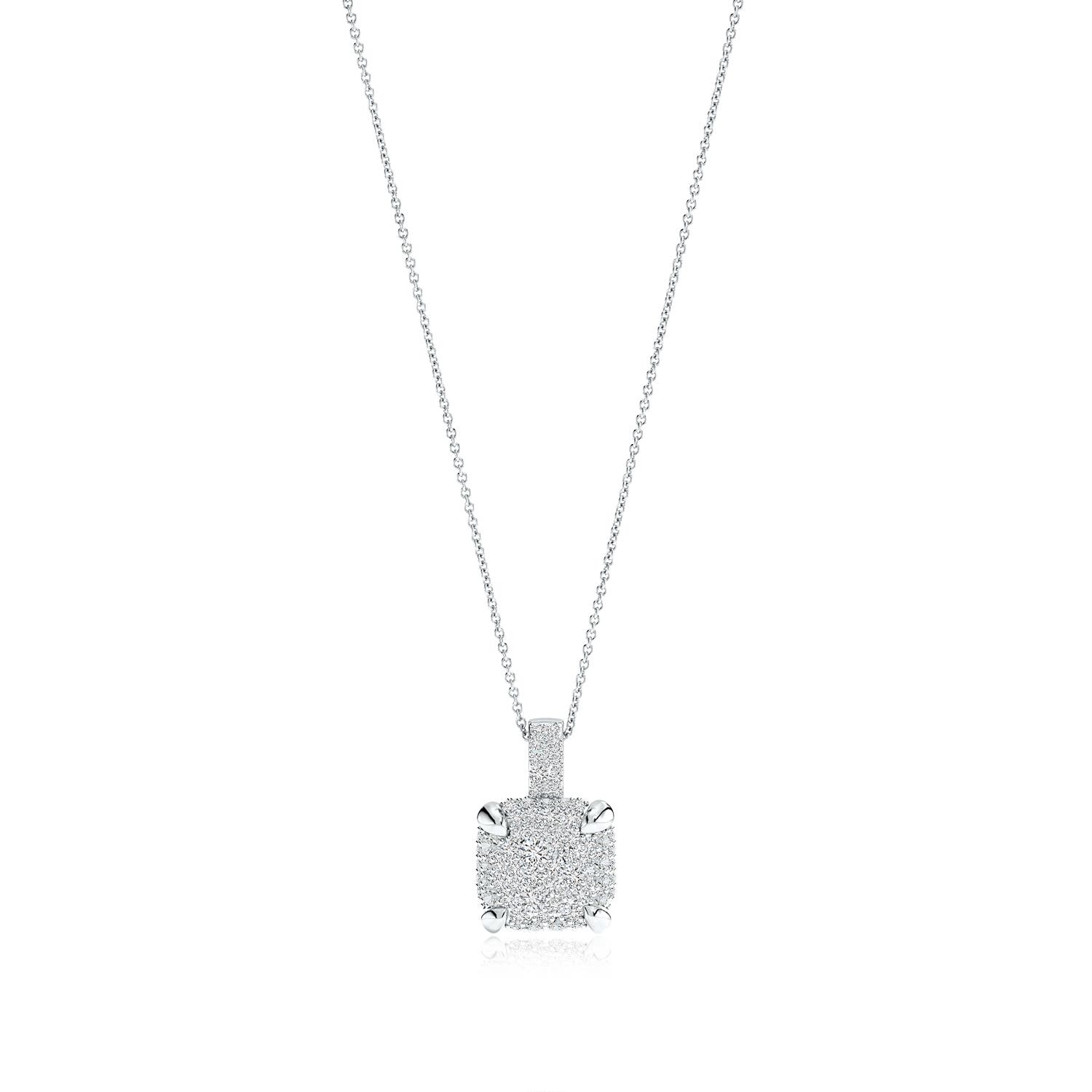 2mm HSI2 Claw Prong Diamond Cluster Cushion Pendant in White Gold