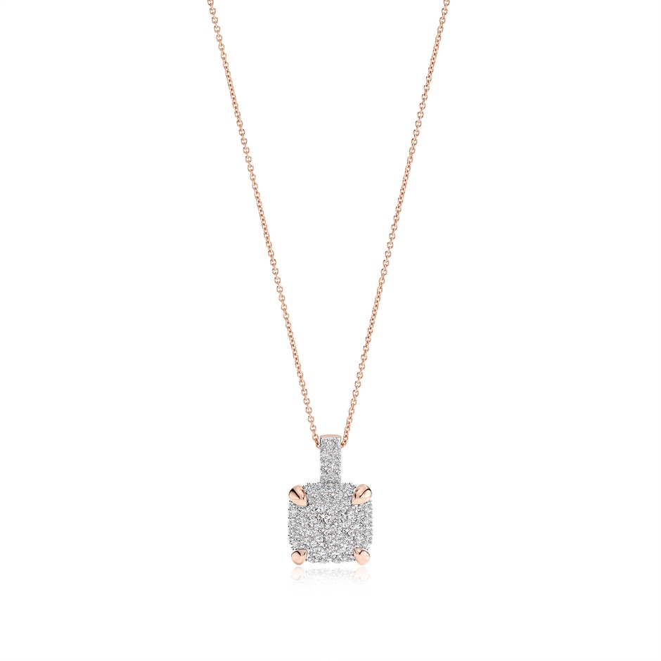 2mm IJI1I2 Claw Prong Diamond Clustre Cushion Pendant in Rose Gold 