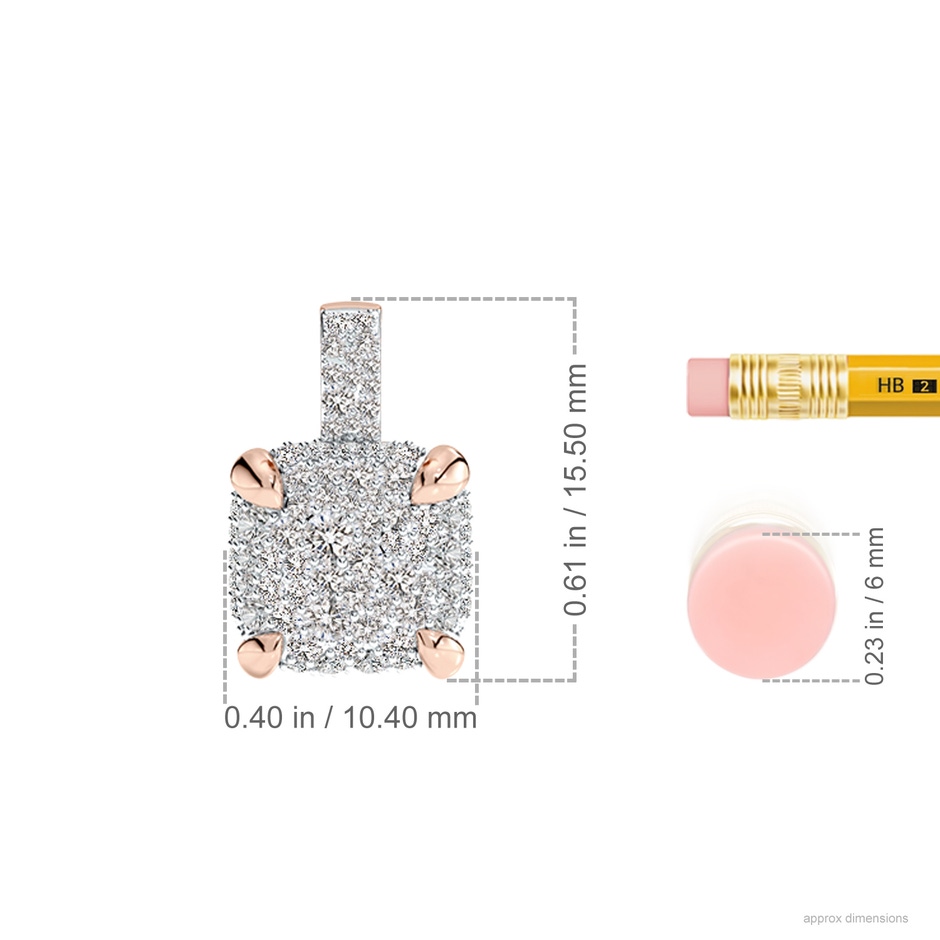 2mm IJI1I2 Claw Prong Diamond Clustre Cushion Pendant in Rose Gold ruler
