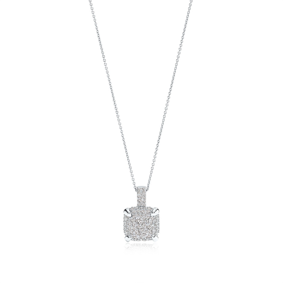 2mm IJI1I2 Claw Prong Diamond Clustre Cushion Pendant in White Gold 