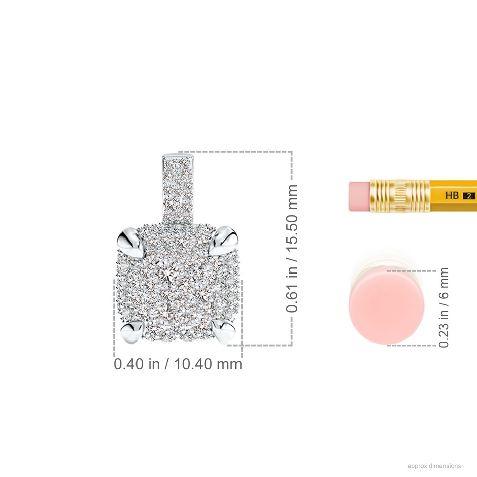 2mm IJI1I2 Claw Prong Diamond Clustre Cushion Pendant in White Gold ruler