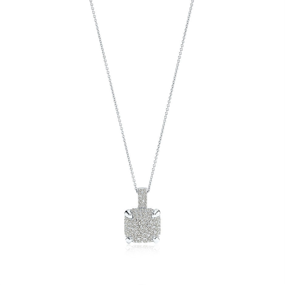 2mm KI3 Claw Prong Diamond Clustre Cushion Pendant in White Gold 