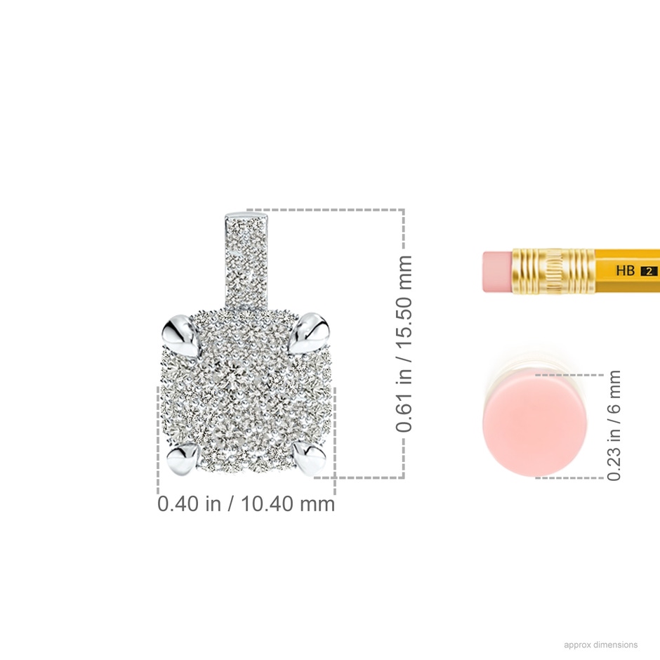 2mm KI3 Claw Prong Diamond Clustre Cushion Pendant in White Gold ruler