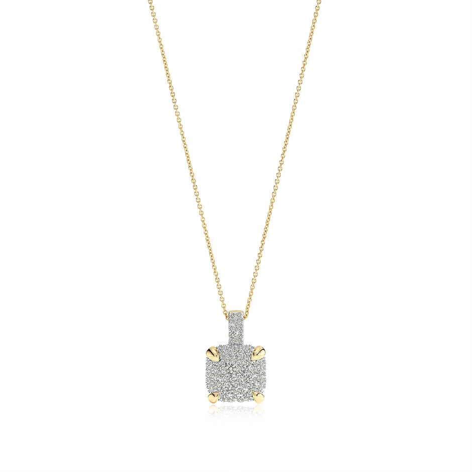 2mm KI3 Claw Prong Diamond Clustre Cushion Pendant in Yellow Gold 