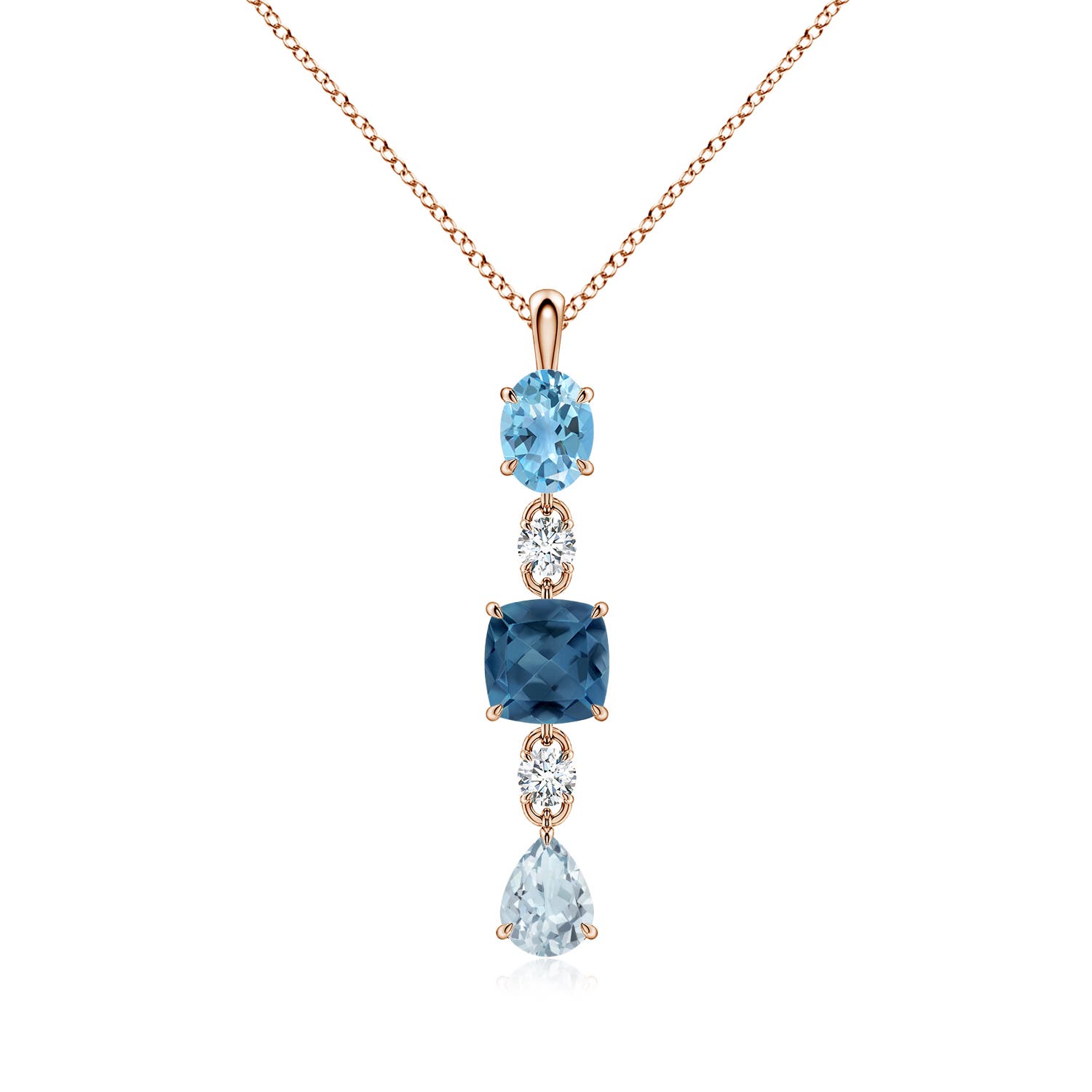 8mm A Colour Gradient Multi-Gemstone Dangle Pendant in Rose Gold