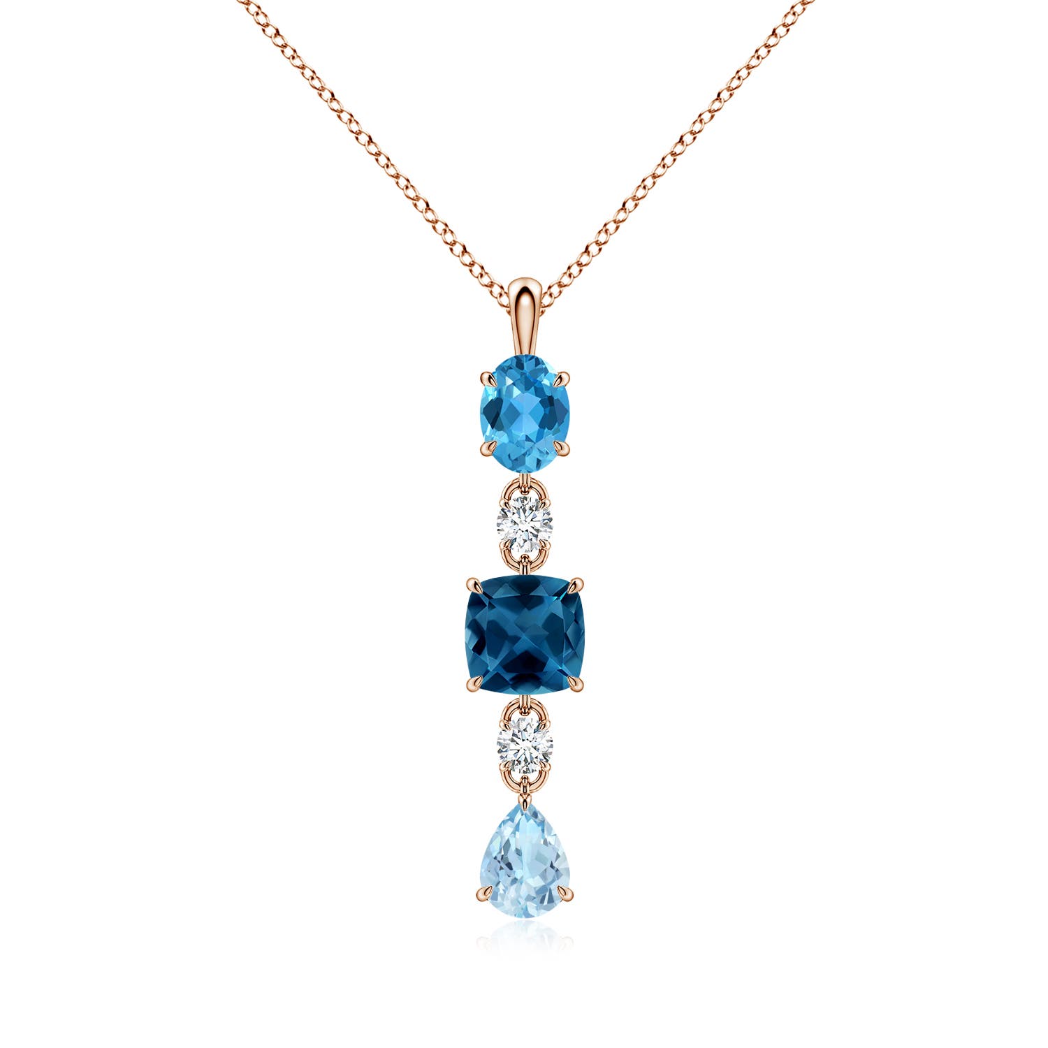 8mm AAA Colour Gradient Multi-Gemstone Dangle Pendant in Rose Gold