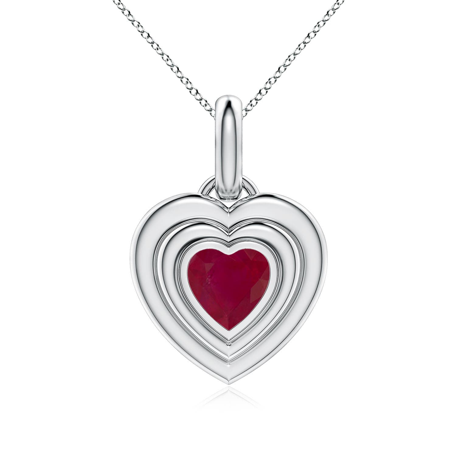 Angara 0.8 Ctw Bezel-set Lab-grown Ruby Three-step Heart Solitaire Pendant In Metallic