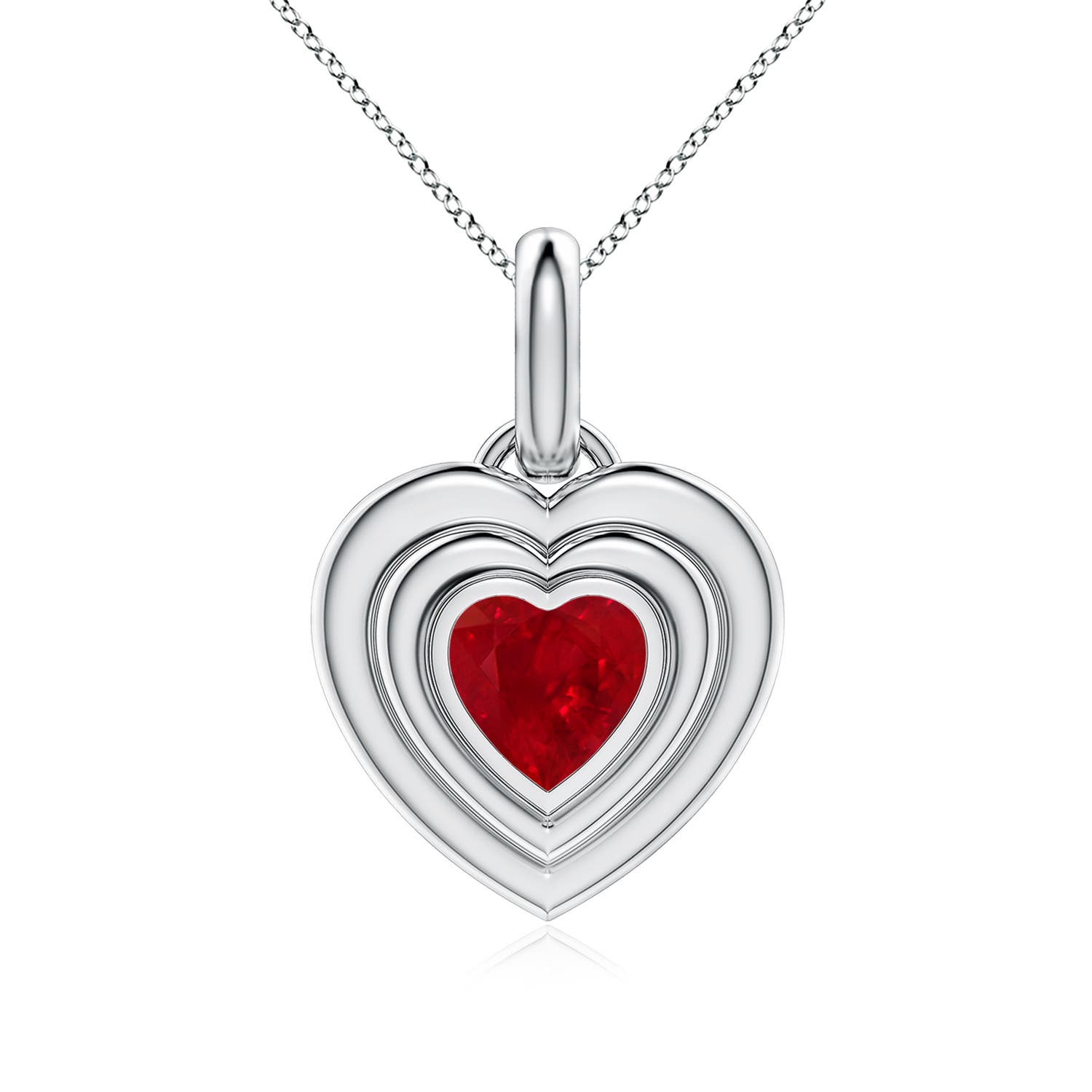6mm AAA Bezel-Set Ruby Three-Step Heart Solitaire Pendant in 18K White Gold