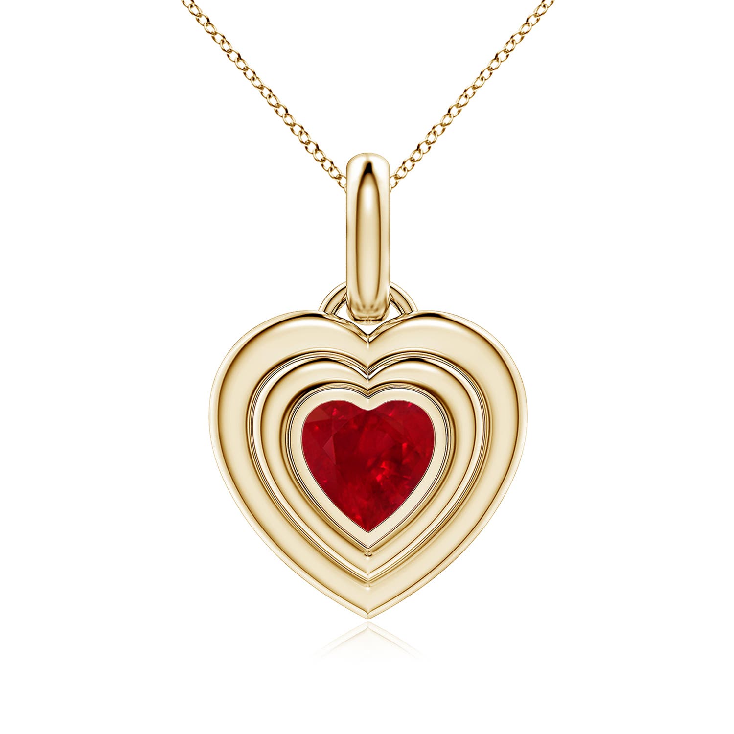 6mm AAA Bezel-Set Ruby Three-Step Heart Solitaire Pendant in Yellow Gold