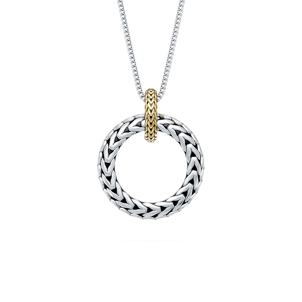 Oxidized Sterling Silver and 18K Yellow Gold Open Circle Ring Pendant in  Sterling Silver & 18K Yellow Gold