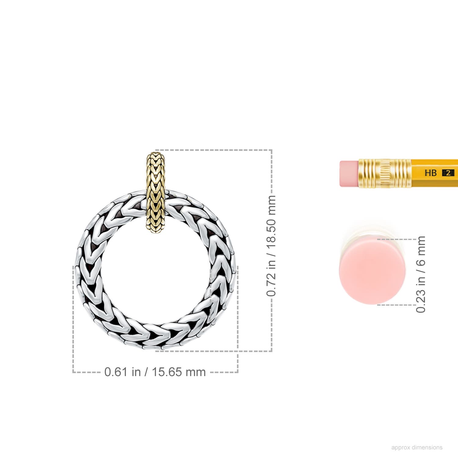 Oxidized Sterling Silver and 18K Yellow Gold Open Circle Ring Pendant in  Sterling Silver & 18K Yellow Gold - ruler