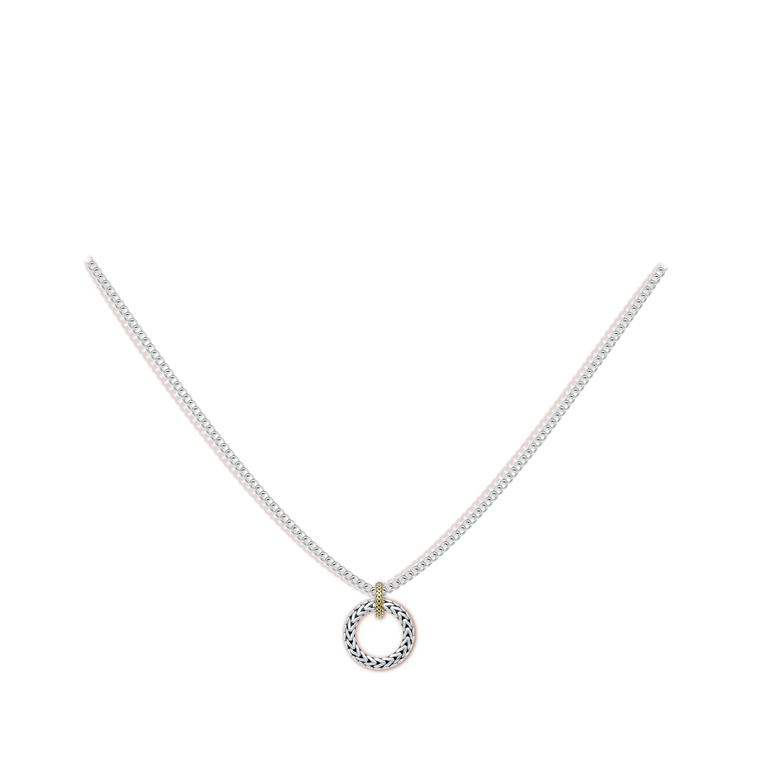 Oxidized Sterling Silver and 18K Yellow Gold Open Circle Ring Pendant in  Sterling Silver & 18K Yellow Gold - body_neck