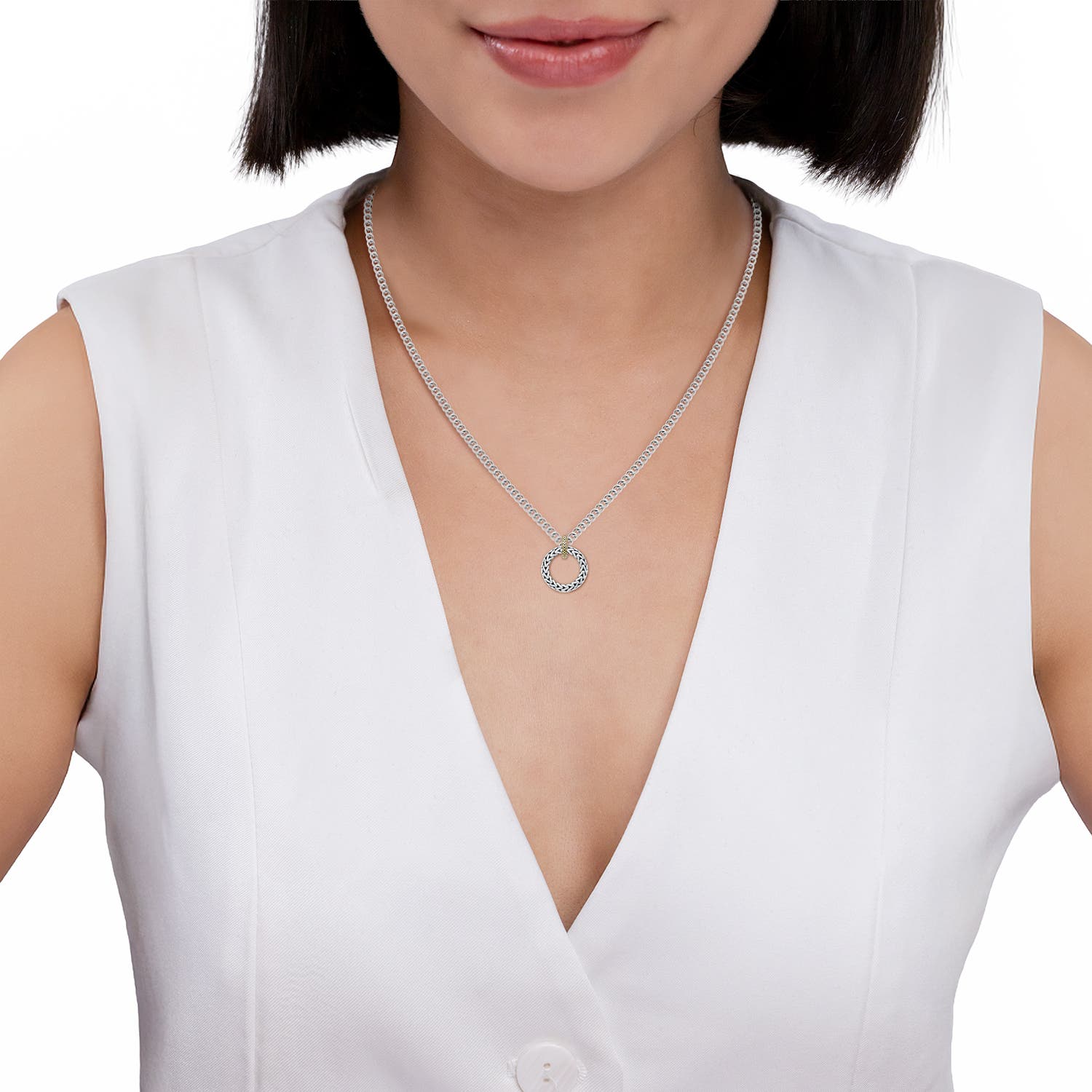 Oxidized Sterling Silver and 18K Yellow Gold Open Circle Ring Pendant in  Sterling Silver & 18K Yellow Gold - body_view 5