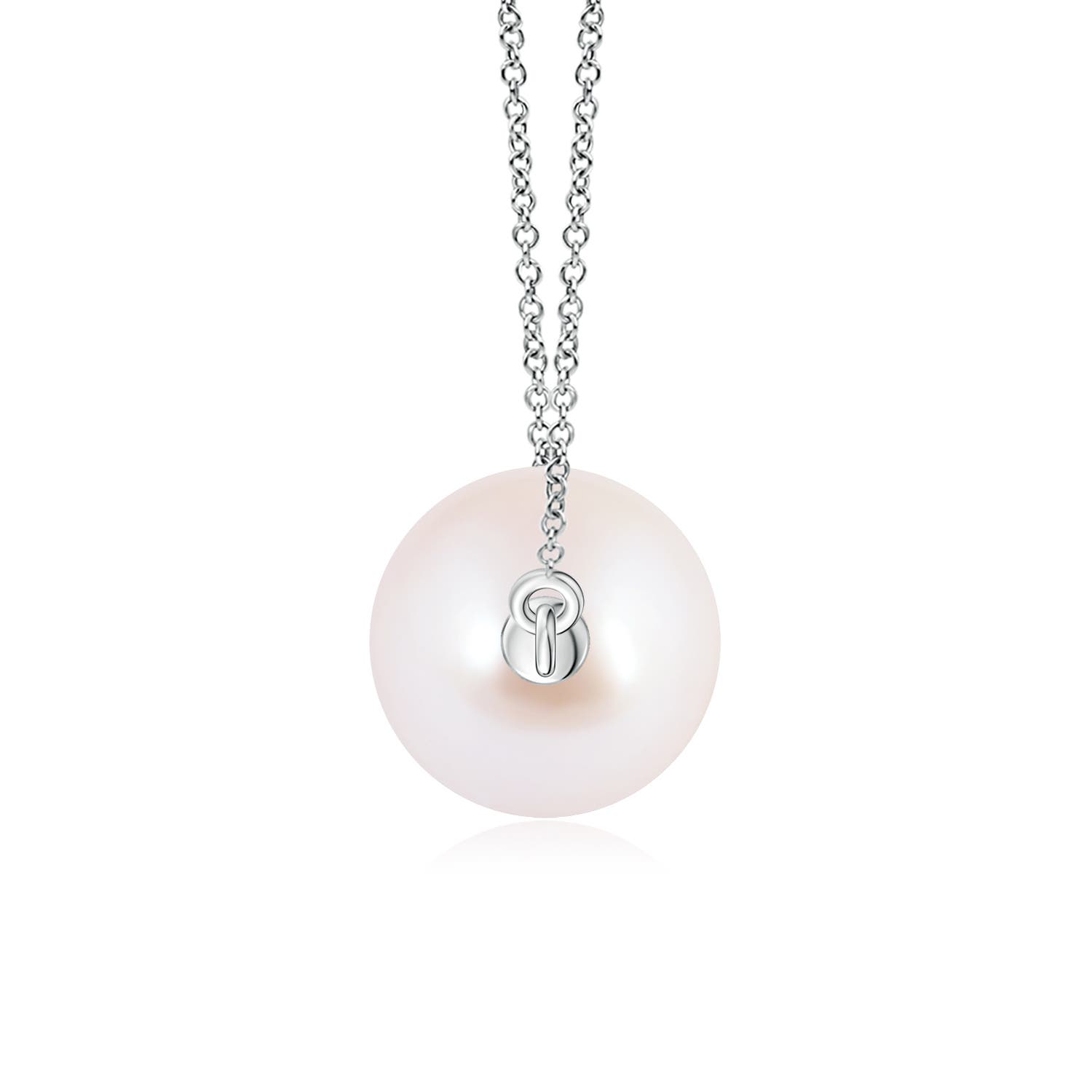 7mm AAA Floating Akoya Pearl Solitaire Pendant in White Gold - side 2