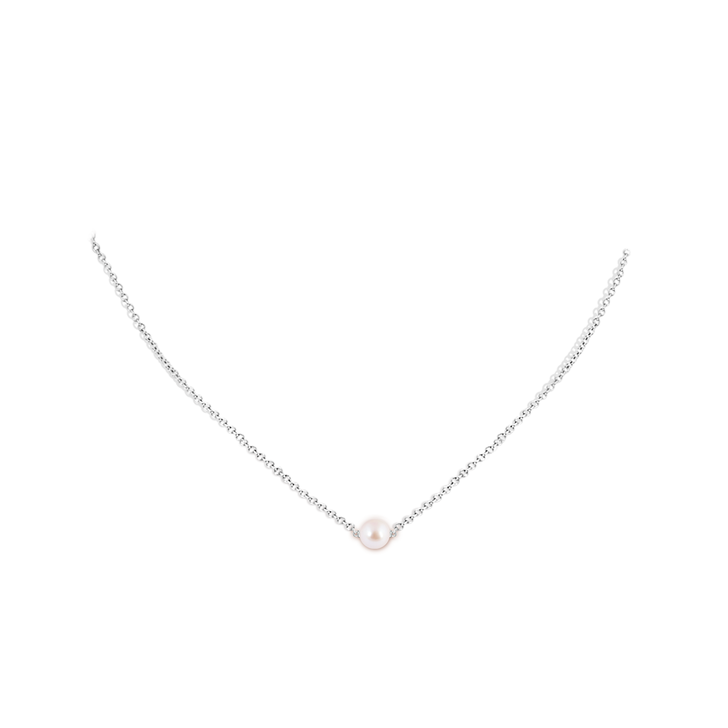 7mm AAA Floating Akoya Pearl Solitaire Pendant in White Gold - body_neck