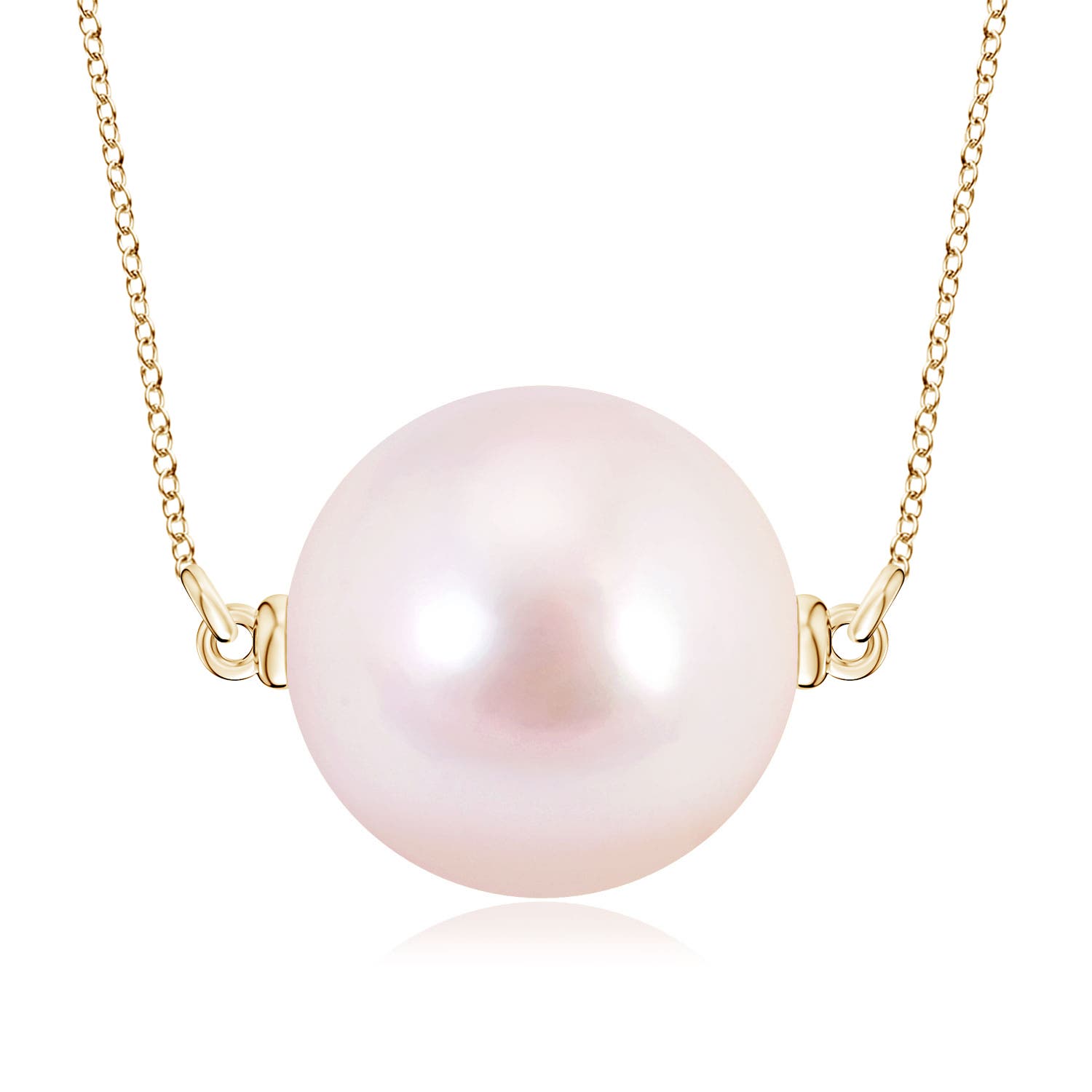 9mm AAAA Floating Akoya Pearl Solitaire Pendant in Yellow Gold