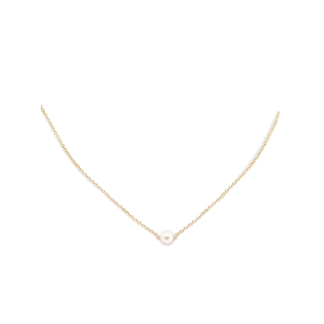 7mm AAA Floating Freshwater Pearl Solitaire Pendant in Yellow Gold - body_neck
