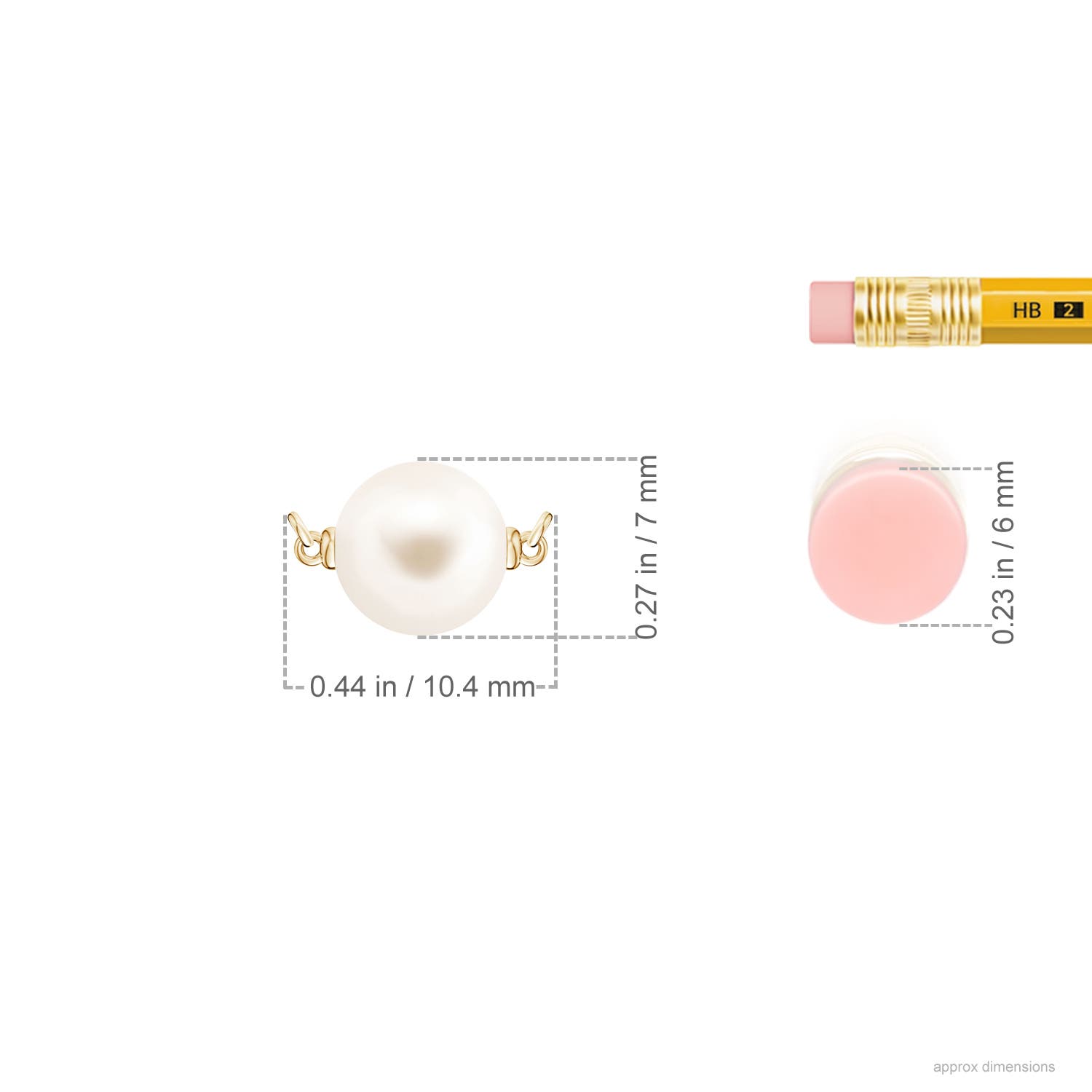 7mm AAA Floating Freshwater Pearl Solitaire Pendant in Yellow Gold - ruler