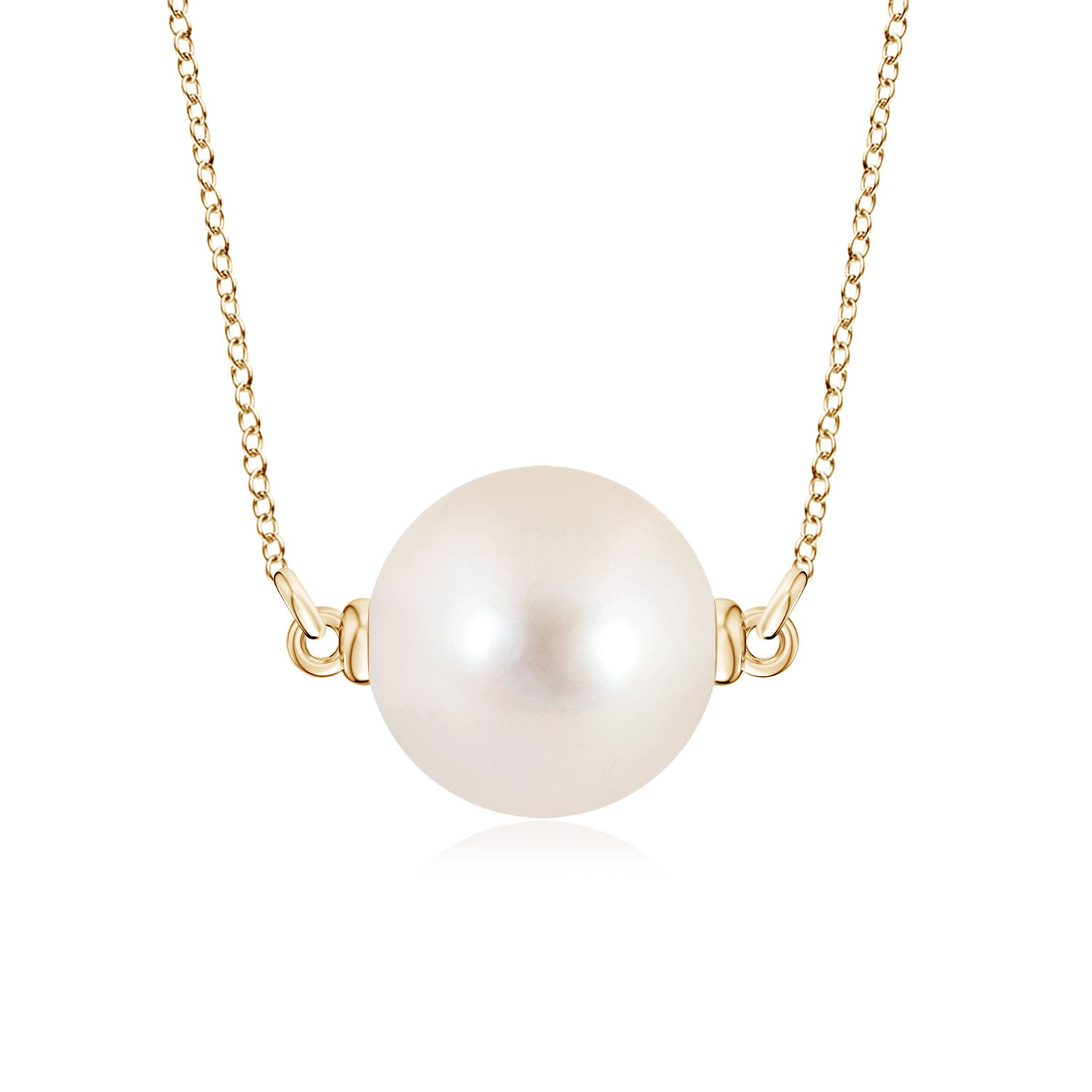 7mm AAAA Floating Freshwater Pearl Solitaire Pendant in Yellow Gold