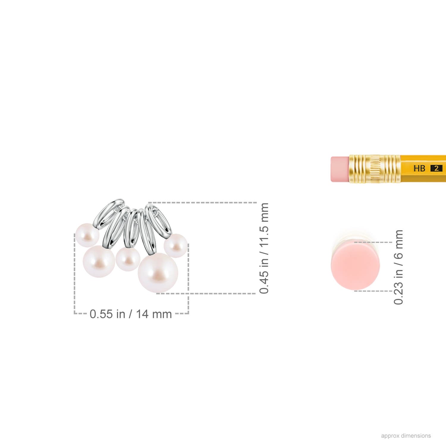 5mm AAA Akoya Pearl Charm Pendant in White Gold - ruler