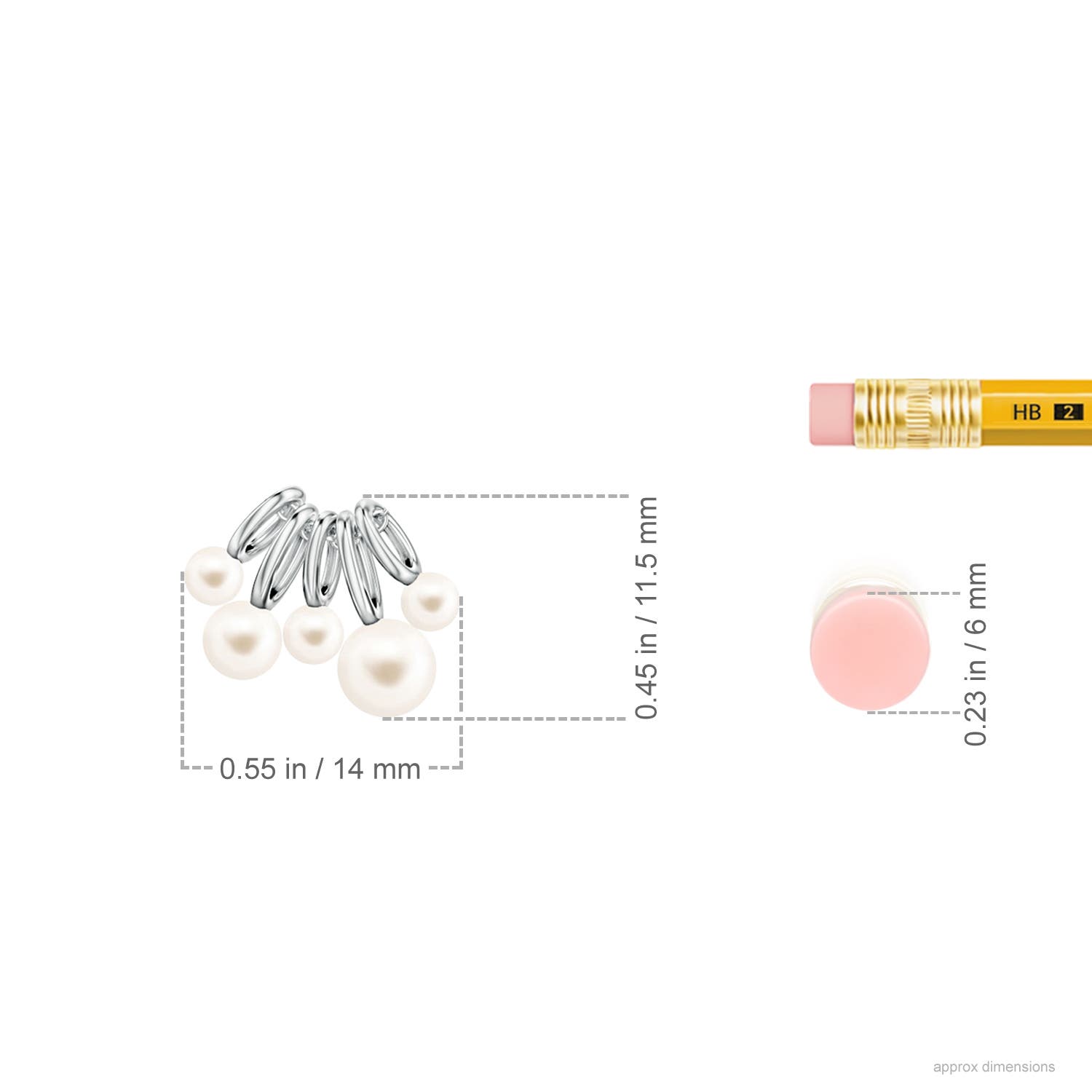 5mm AAA Freshwater Pearl Charm Pendant in White Gold - ruler